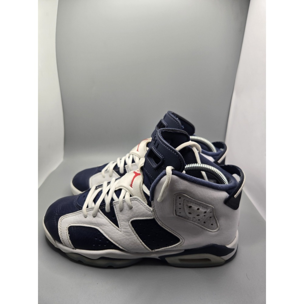 Size 7Y - Nike Air Jordan VI 6 Retro 2012 Olympic White Navy Blue, 384665-130 - Picture 2 of 9